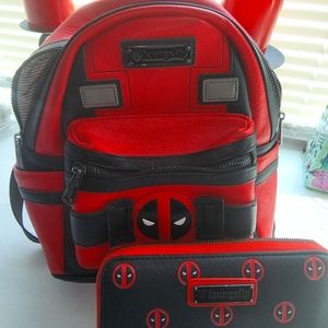 Loungefly DeadPool mini backpack and wallet